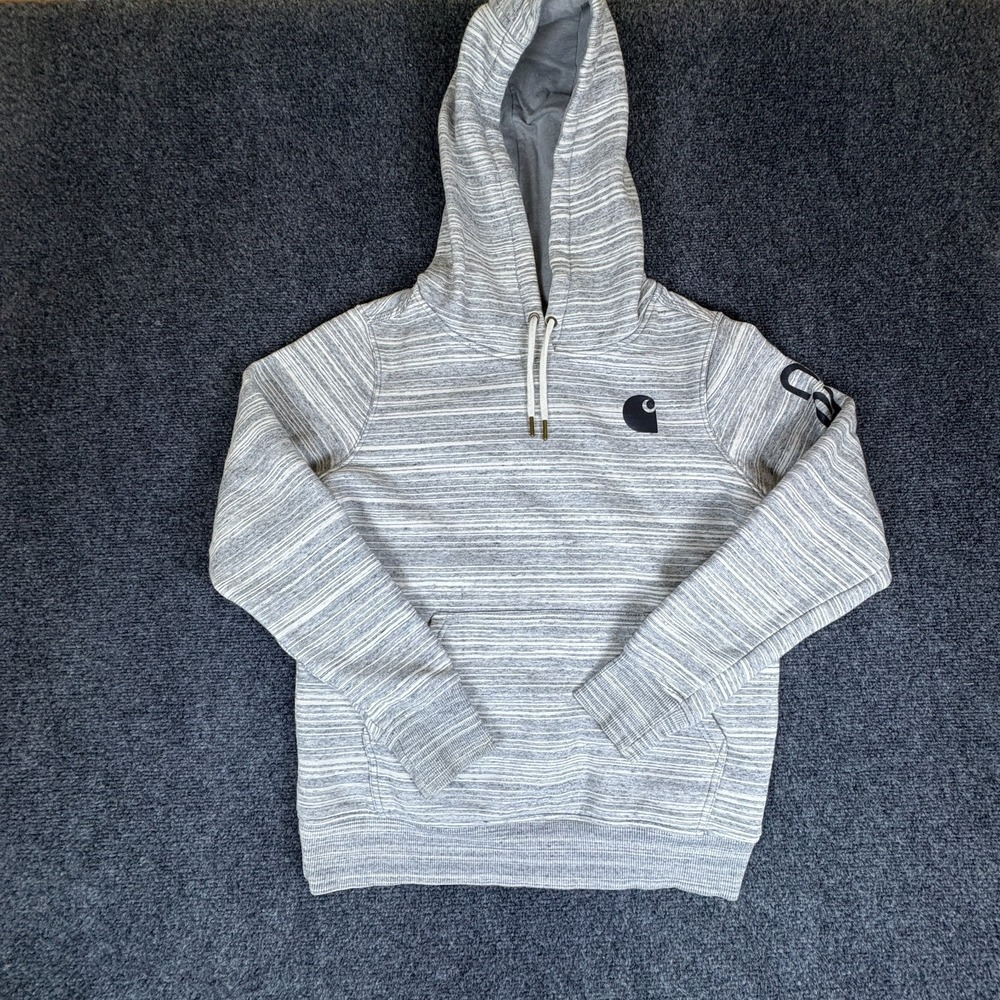 Carhartt Iconic Clarksburg Hoodie Womens S 4-6 Heather Gray Striped Relaxed Fit